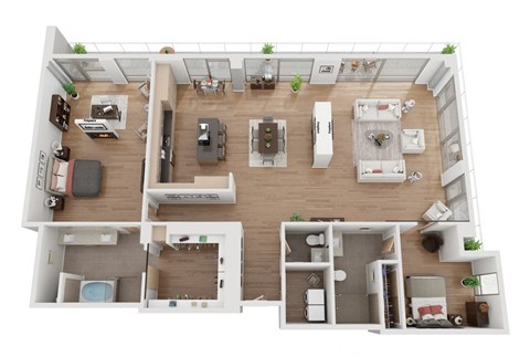 Floor plan for 2 beds, 2.5 baths, 2036 sqft